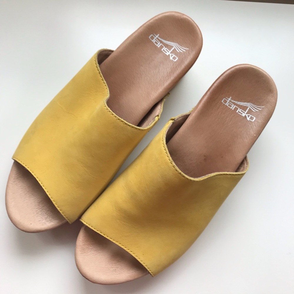 Dansko yellow nubuck slides